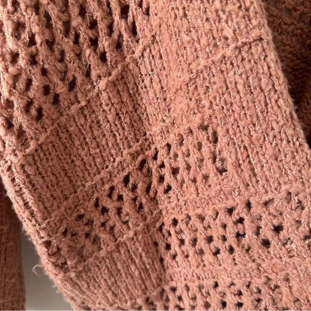 Rag Poets Slouchy Cable Knit Cardigan Oversized Open Front Mauve Pink Boho Beach - Picture 9 of 11